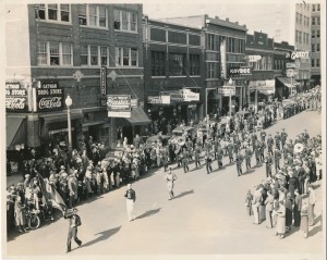 Armistice Day Parade 1937 - University of Tulsa Band (note flag carried by lead marcher)