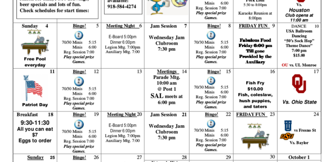 September 2016 Events Calendar
